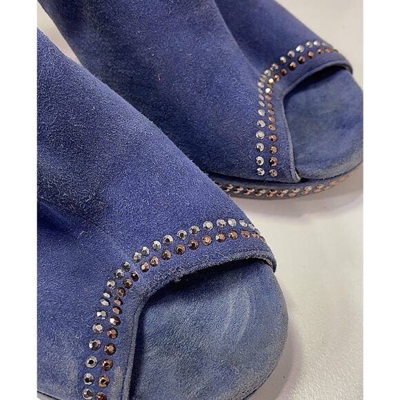 Jimmy Choo Blue Suede Silver Bronze Studded Peep Toe Booties Size EU 40 - Picture 10 of 11